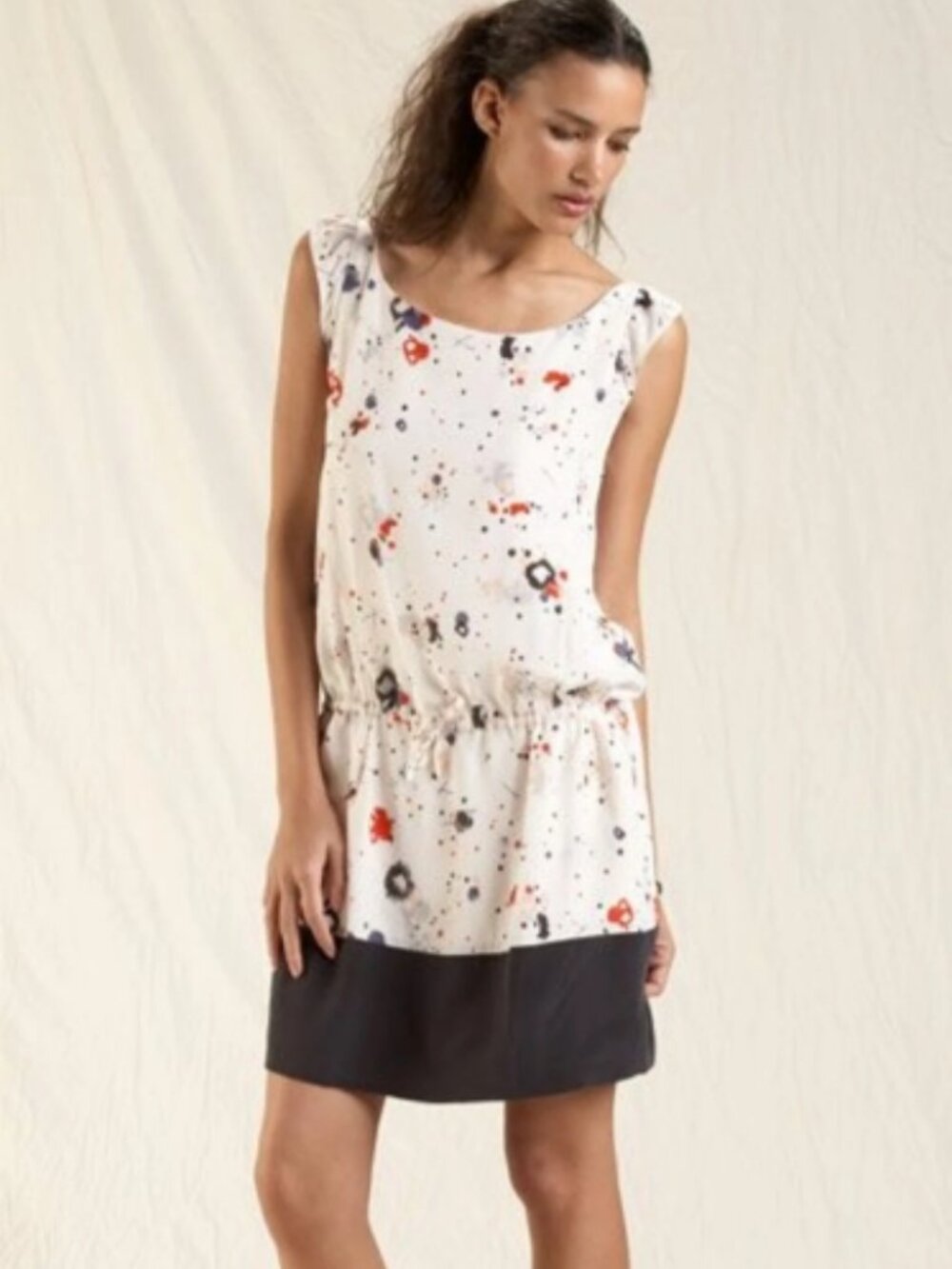 EUC QUICKSILVER 100% Silk Crepe De Chine Dress Drop Waist Size S